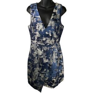 Hutch Anthropologie Jacquard Mini Asymmetrical‎ V Neck Faux Wrap Dress Size 8